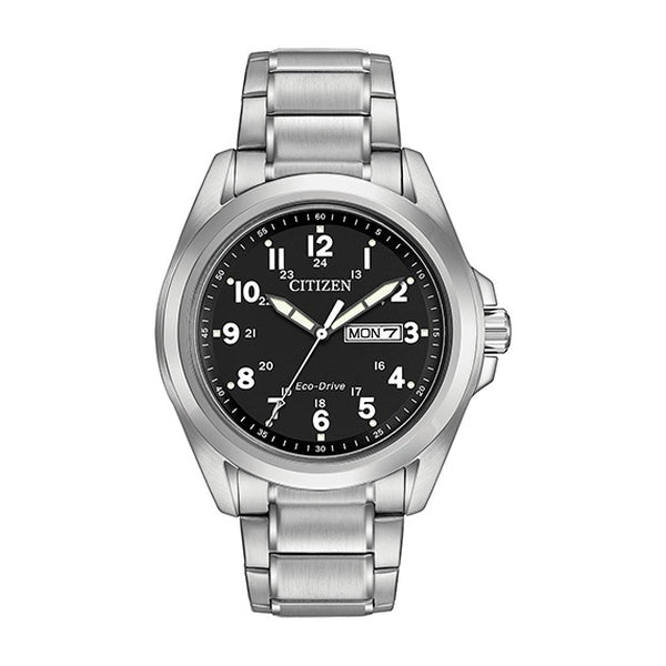 Citizen Eco-Drive Black Face Silver Band Watch
